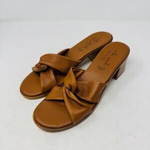 Mila Paoli Made in Italy Brown Leather‎ Knot Slide Heels Size 41